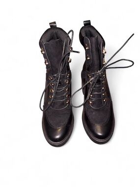 JustFab Black Lace-Up Hiking-Inspired Combat Boots